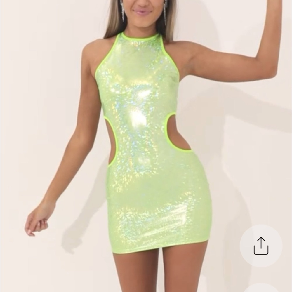 Lucy in the Sky - Metallic green festival cutout dress. Size Medium